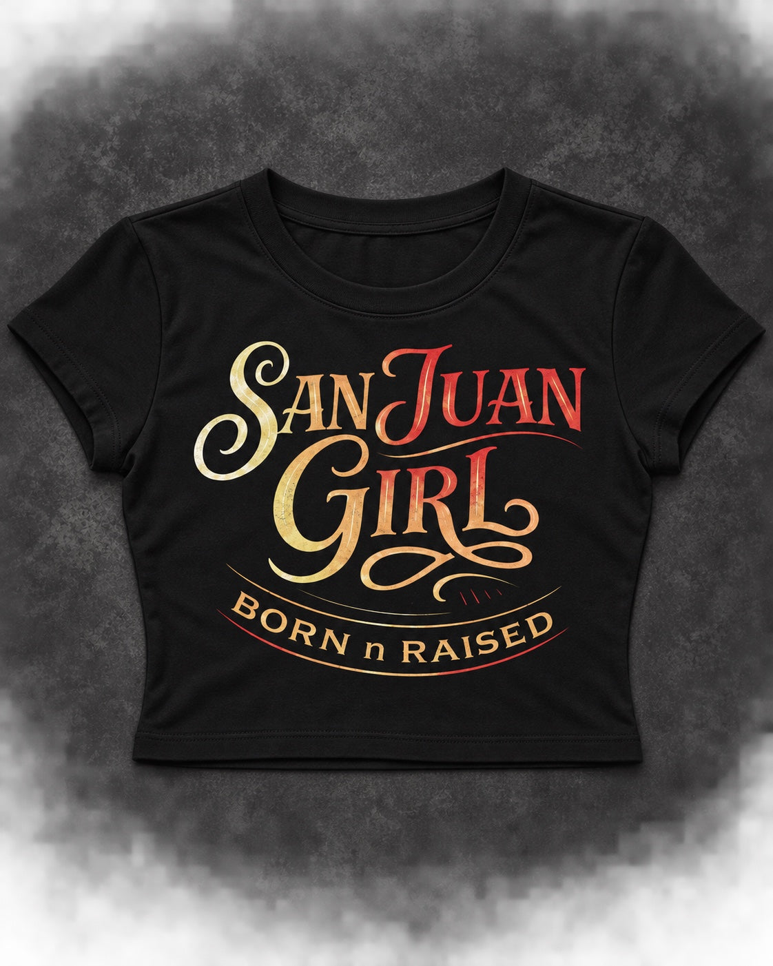 San Juan Girl black crop top front design