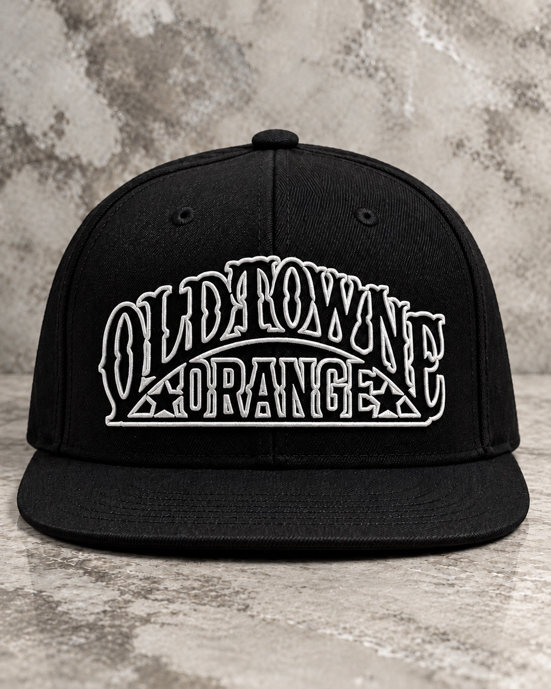 OLDTWN black flat-bill Old Towne Orange snapback with white embroidered front logo