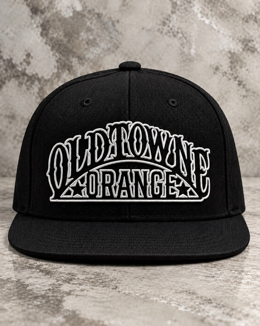 OLDTWN black flat-bill Old Towne Orange snapback with white embroidered front logo